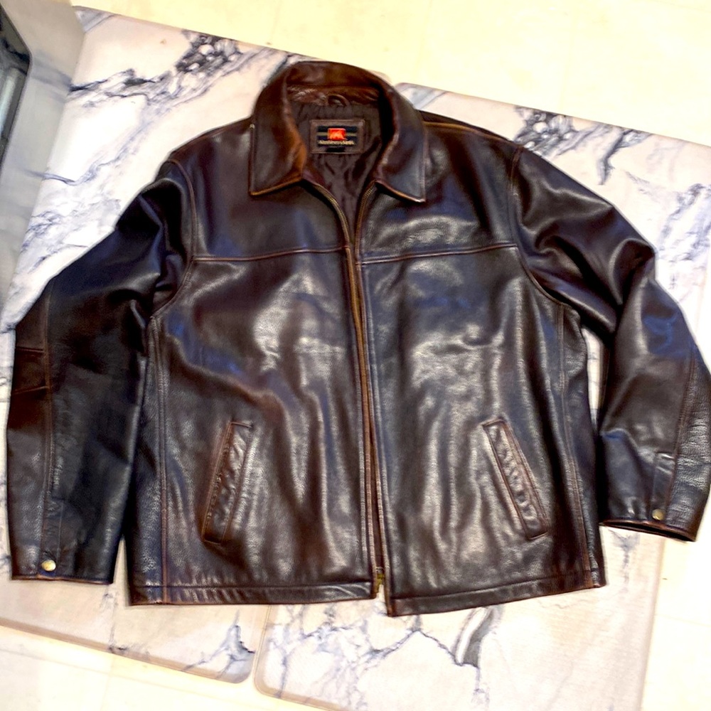 Mens Leather Y2K Bomber Jacket! Like New! Worn 1x! Quilted Liner/Pockets! XL🔥🎄